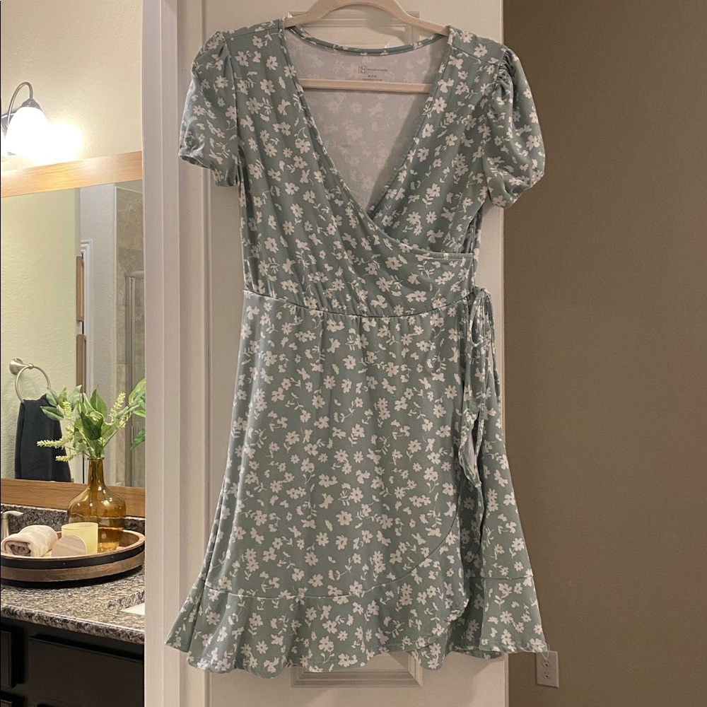 No Boundaries Sage Green Floral Wrap Dress